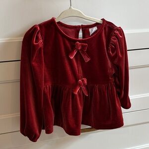 Baby Gap Girls' Velvet Long-Sleeve Top with Bows - Red